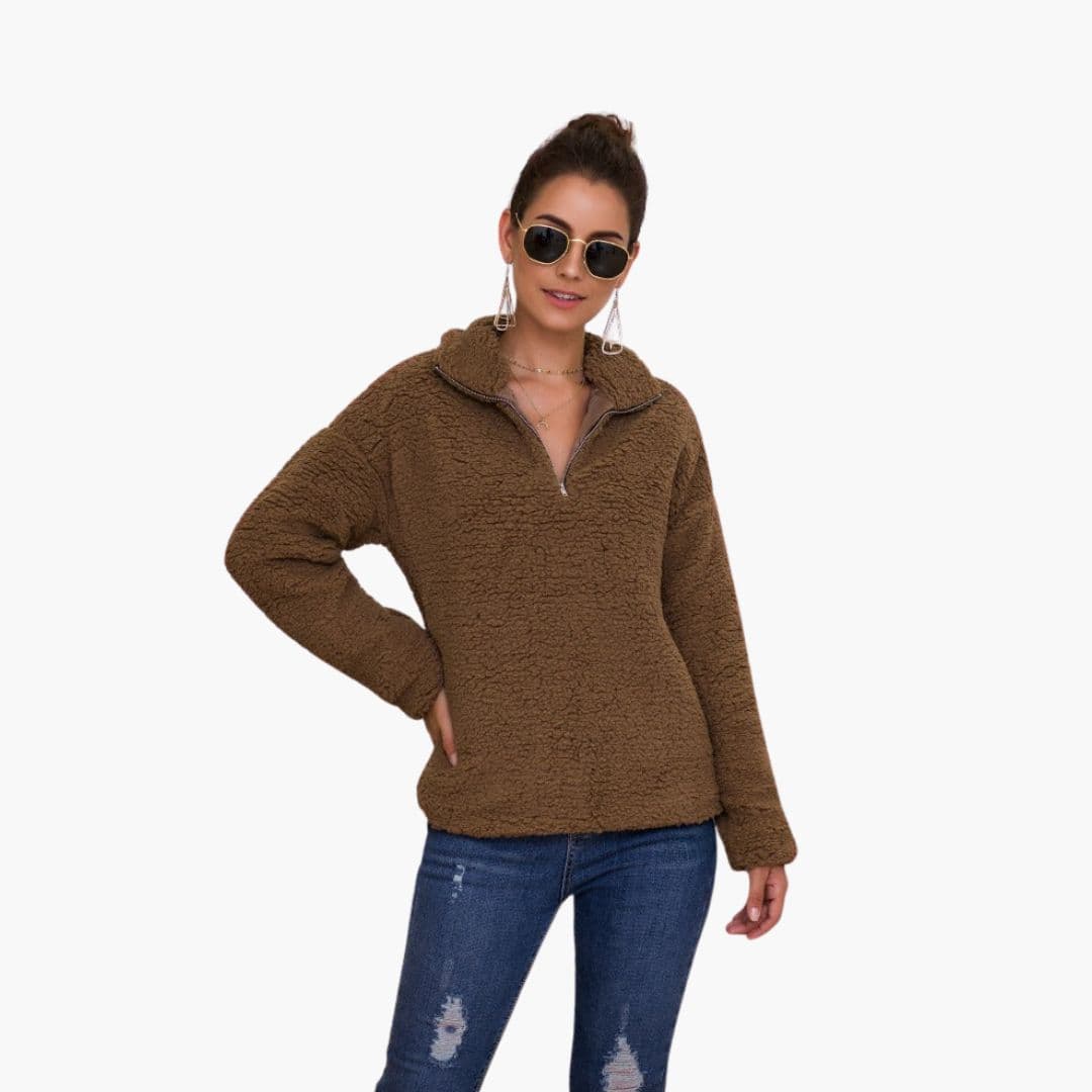 Sudadera polar para mujer con media cremallera y corte amplio