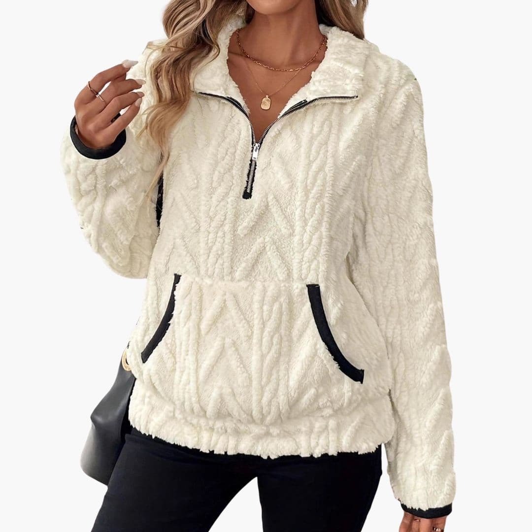Sudadera polar para mujer con media cremallera y bolsillos