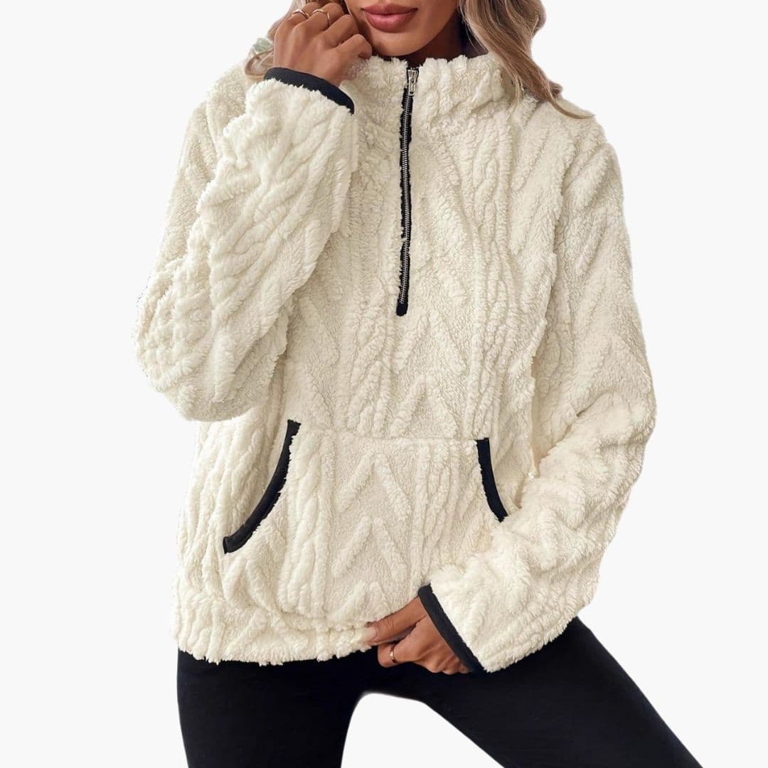 Sudadera polar para mujer con media cremallera y bolsillos