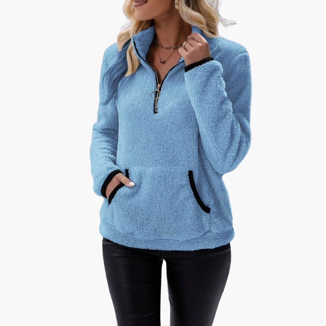Pull polaire femme avec demi zip et poches