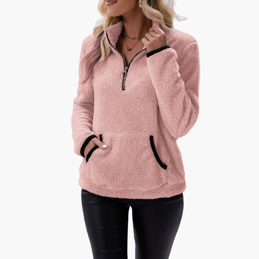 Pull polaire femme avec demi zip et poches