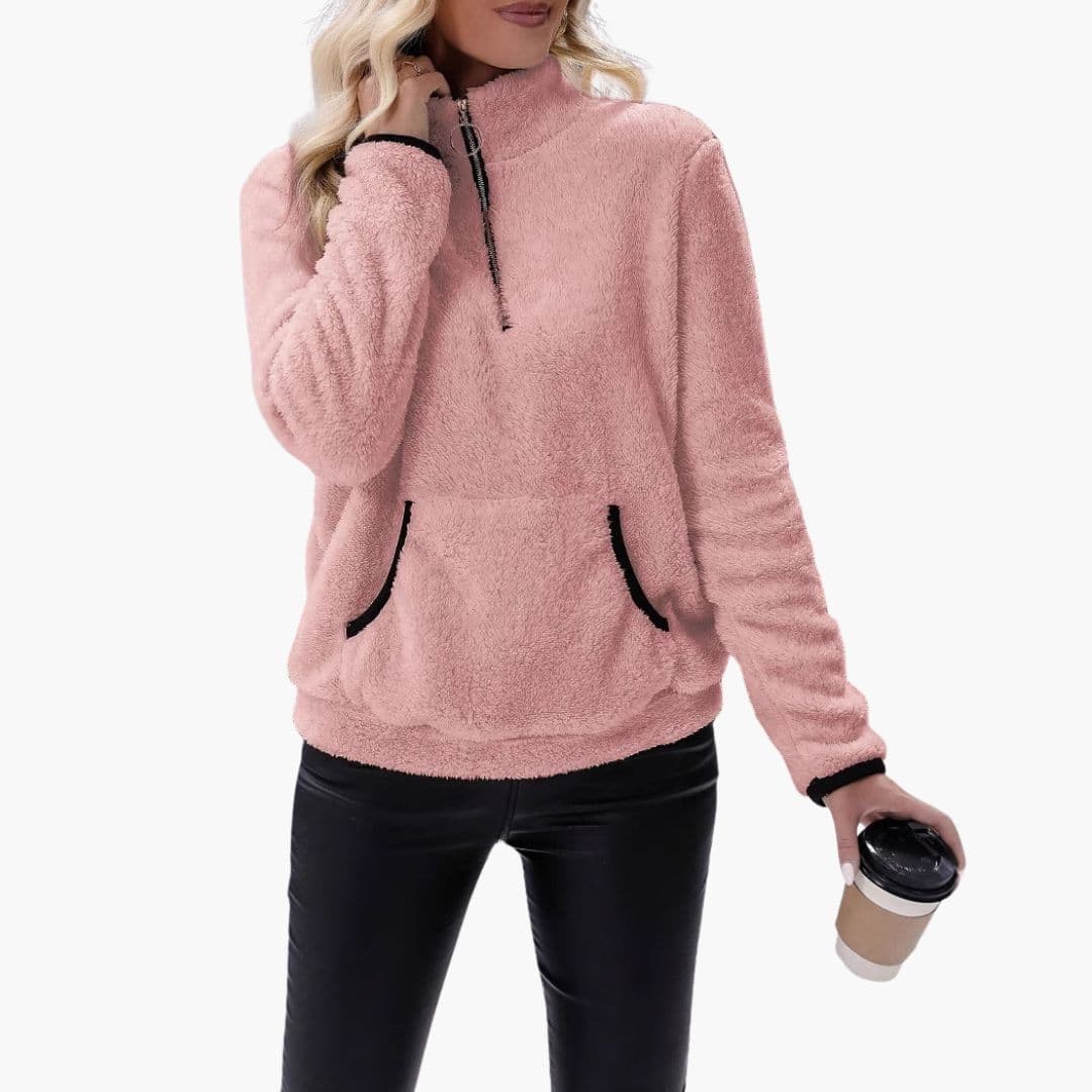 Pull polaire femme avec demi zip et poches