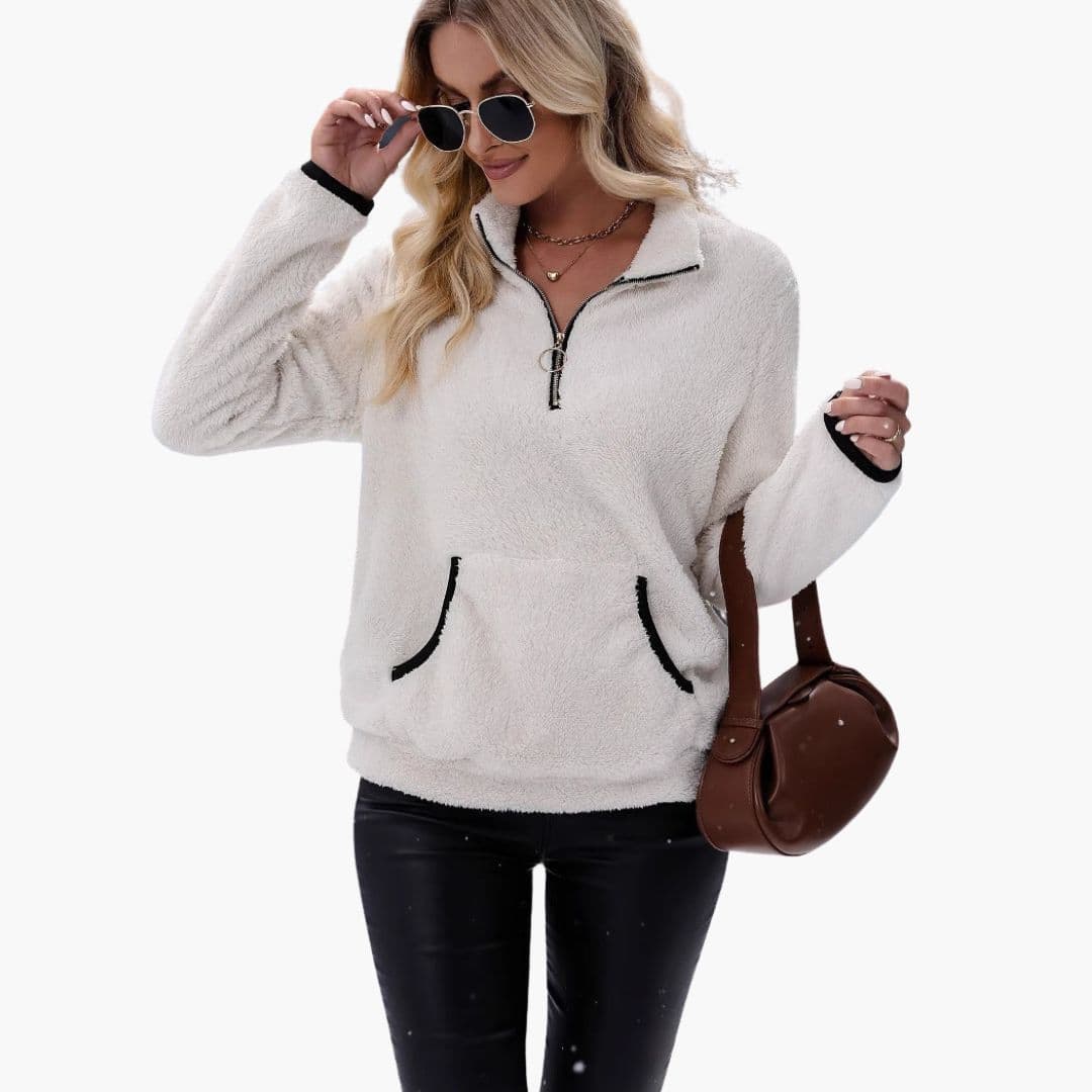 Pull polaire femme avec demi zip et poches