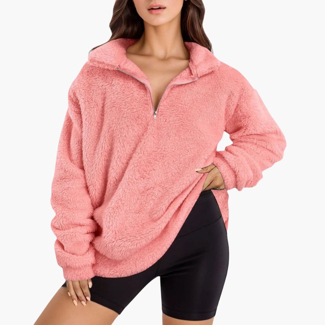 Sudadera polar para mujer oversize con media cremallera