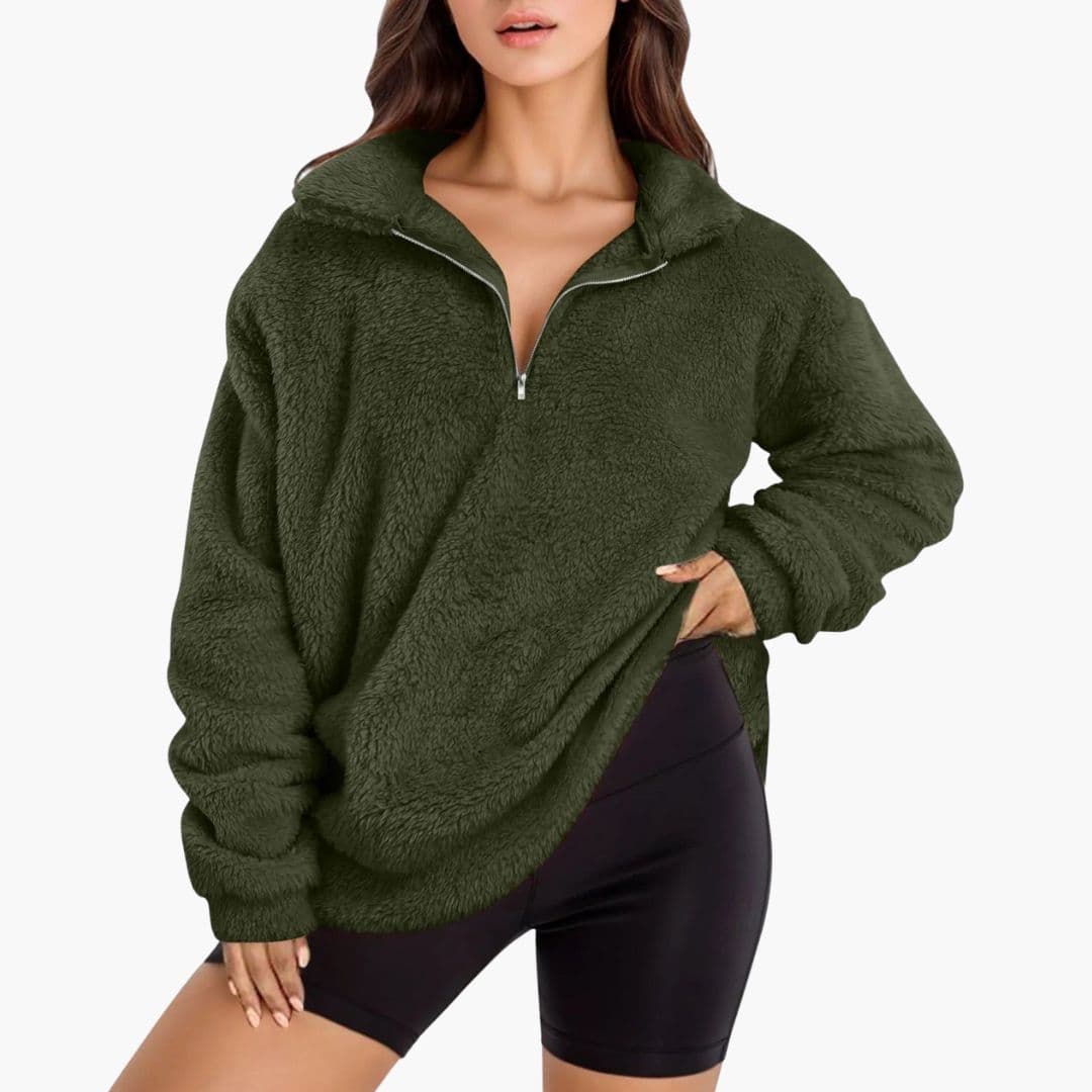 Sudadera polar para mujer oversize con media cremallera