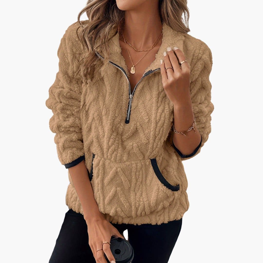 Pull polaire femme zippé avec poches latérales