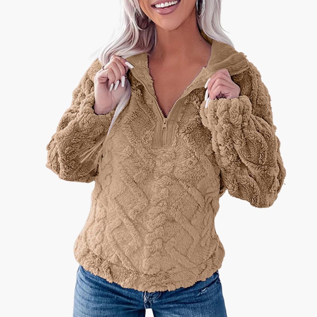 Pull polar oversize para mujer con cuello alto y textura acolchada