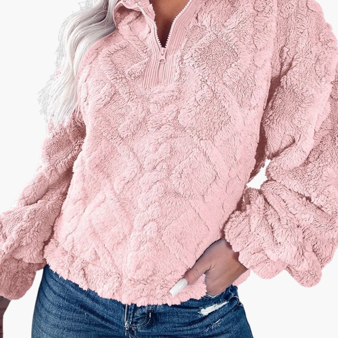 Sudadera polar para mujer con cuello medio con cremallera y motivo de rombos texturizado