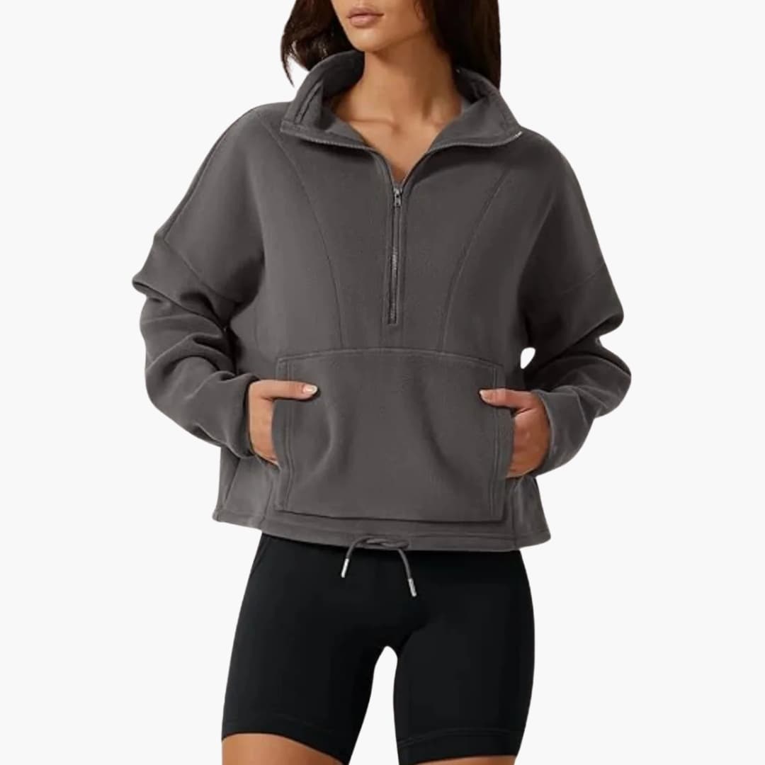 Sudadera polar para mujer con media cremallera y bolsillo delantero