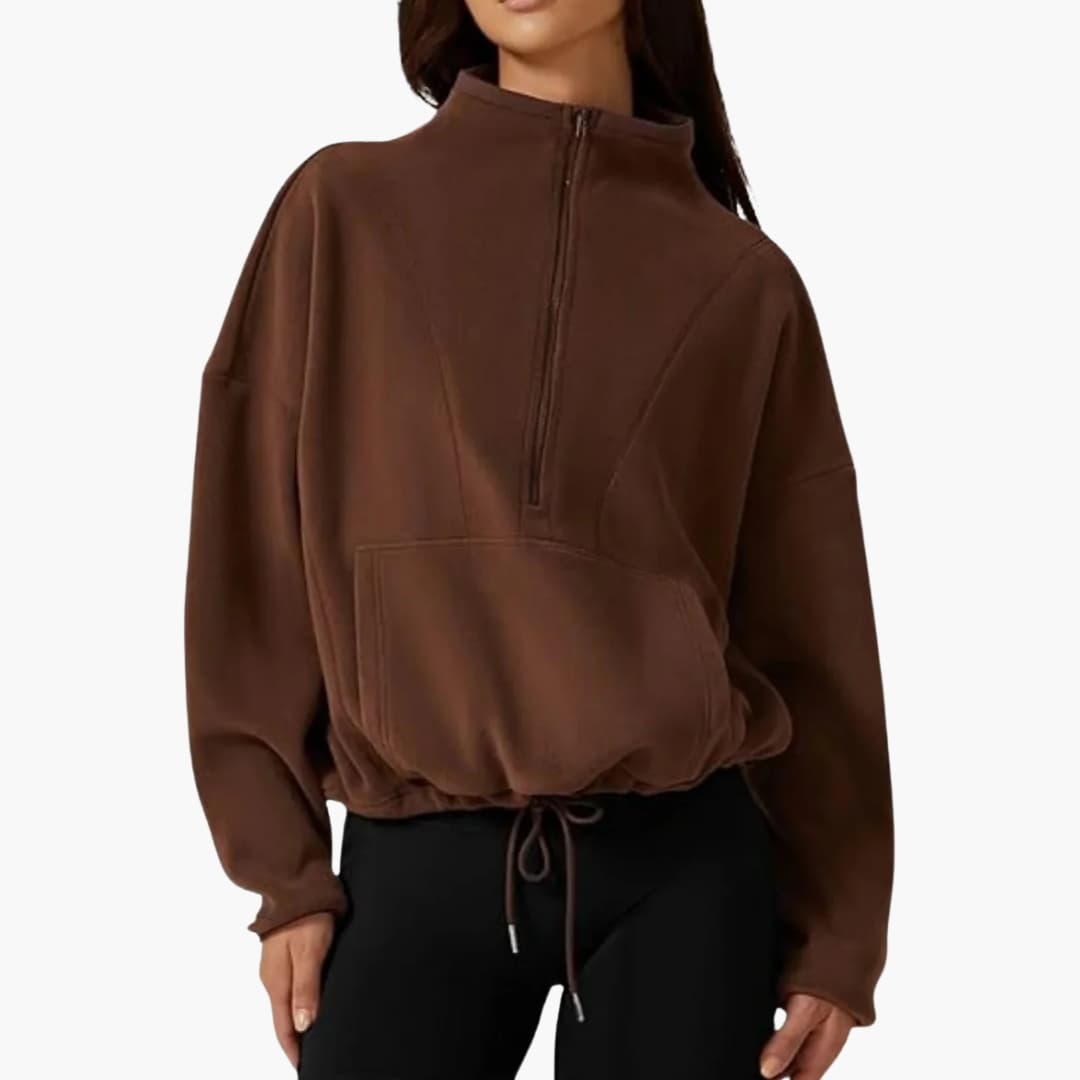 Sudadera polar para mujer con media cremallera y bolsillo delantero