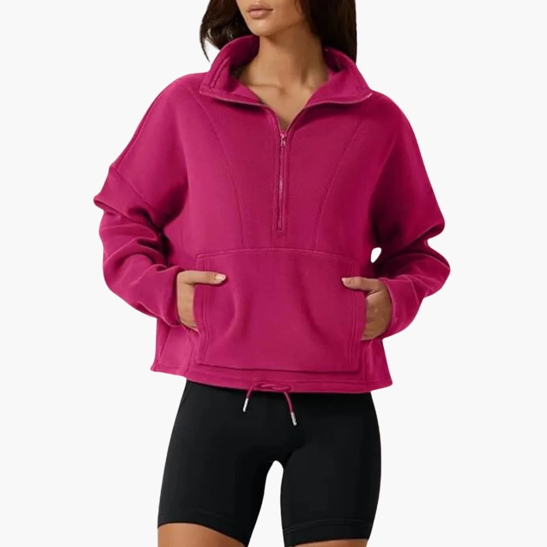 Sudadera polar para mujer con media cremallera y bolsillo delantero