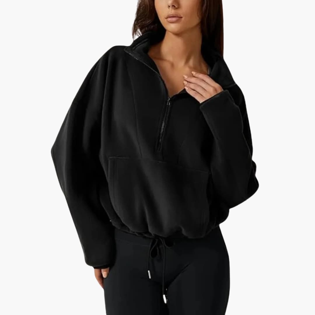 Sudadera polar para mujer con media cremallera y bolsillo delantero