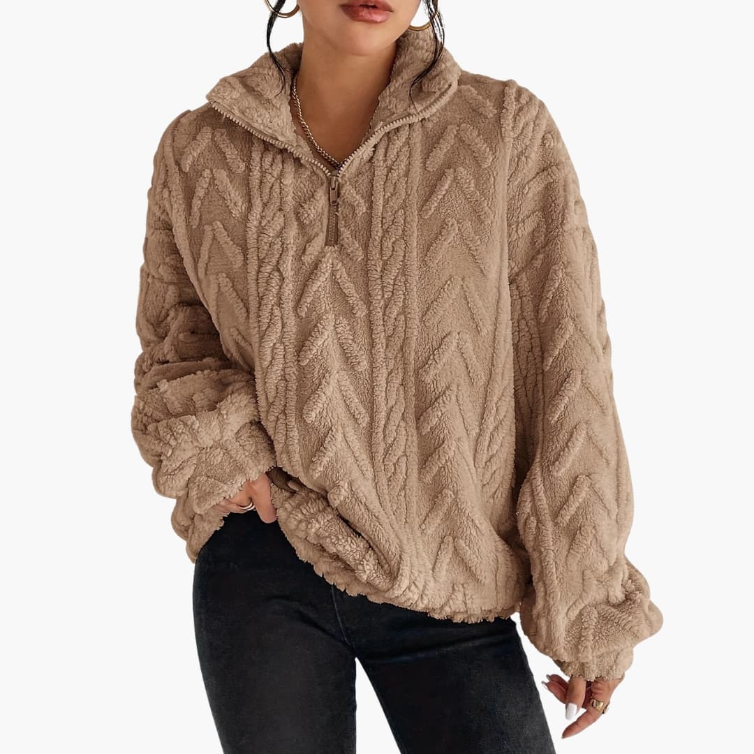 Sudadera polar texturizada para mujer con media cremallera