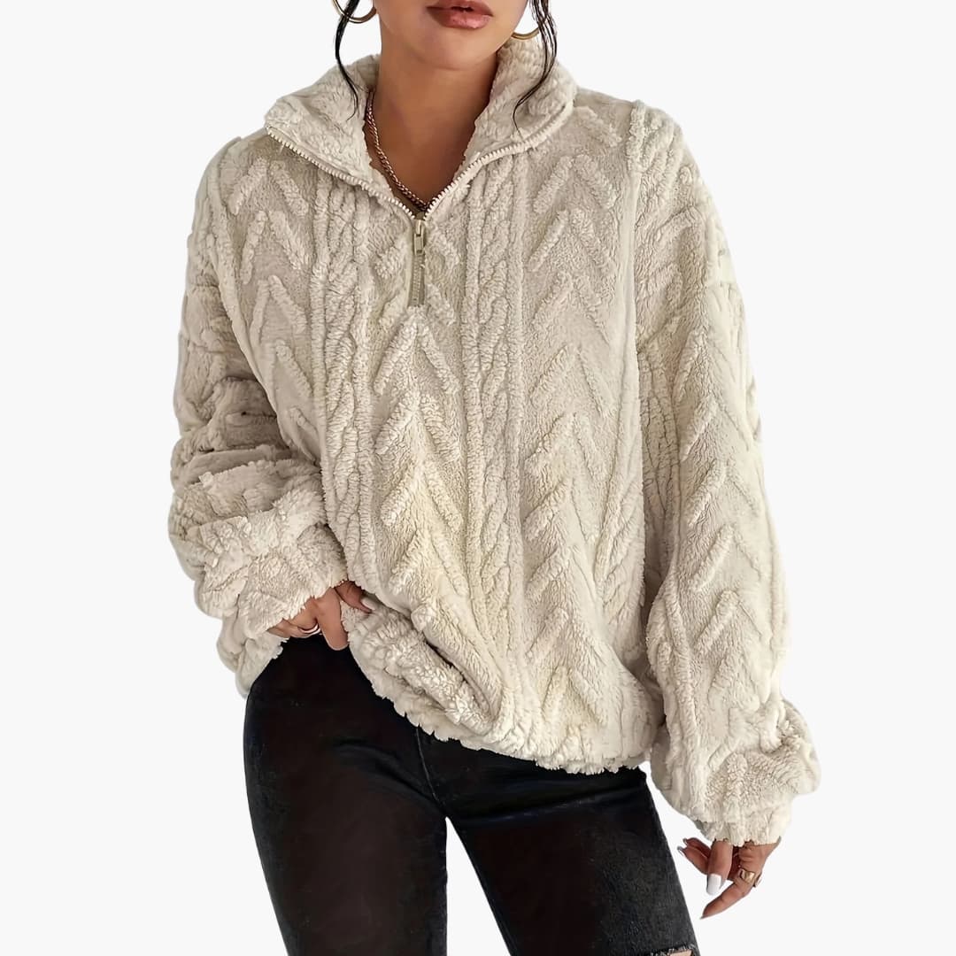 Sudadera polar texturizada para mujer con media cremallera