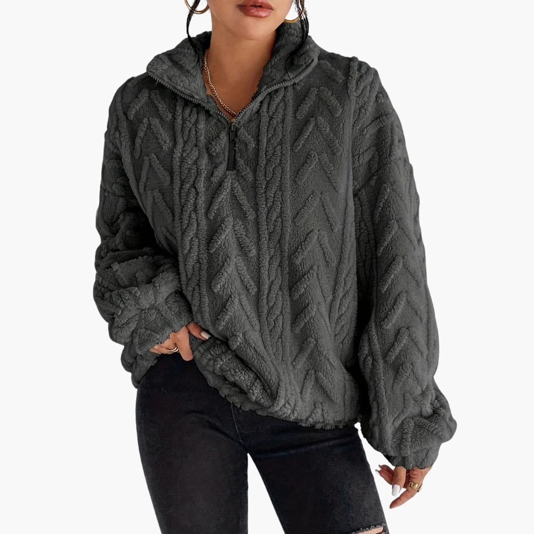 Sudadera polar texturizada para mujer con media cremallera