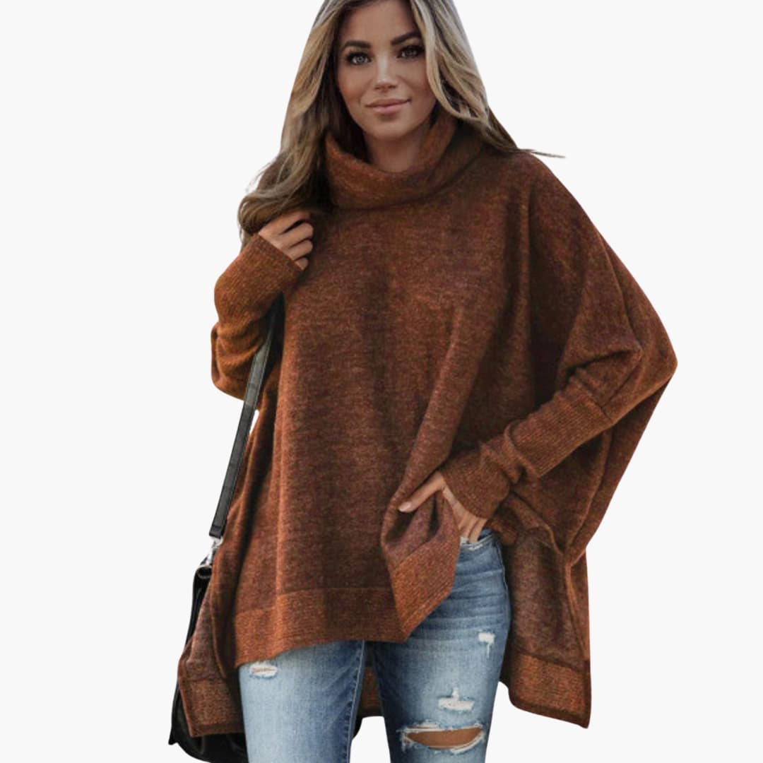 Poncho de mujer con cuello ancho y dobladillo asimétrico