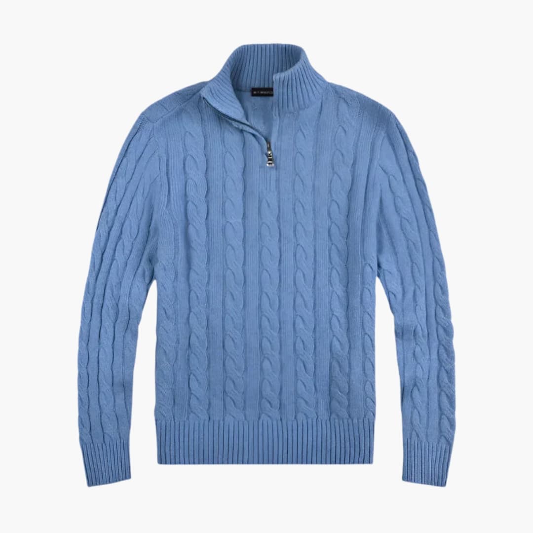 Pull pour homme avec demi-zip et surface torsadée