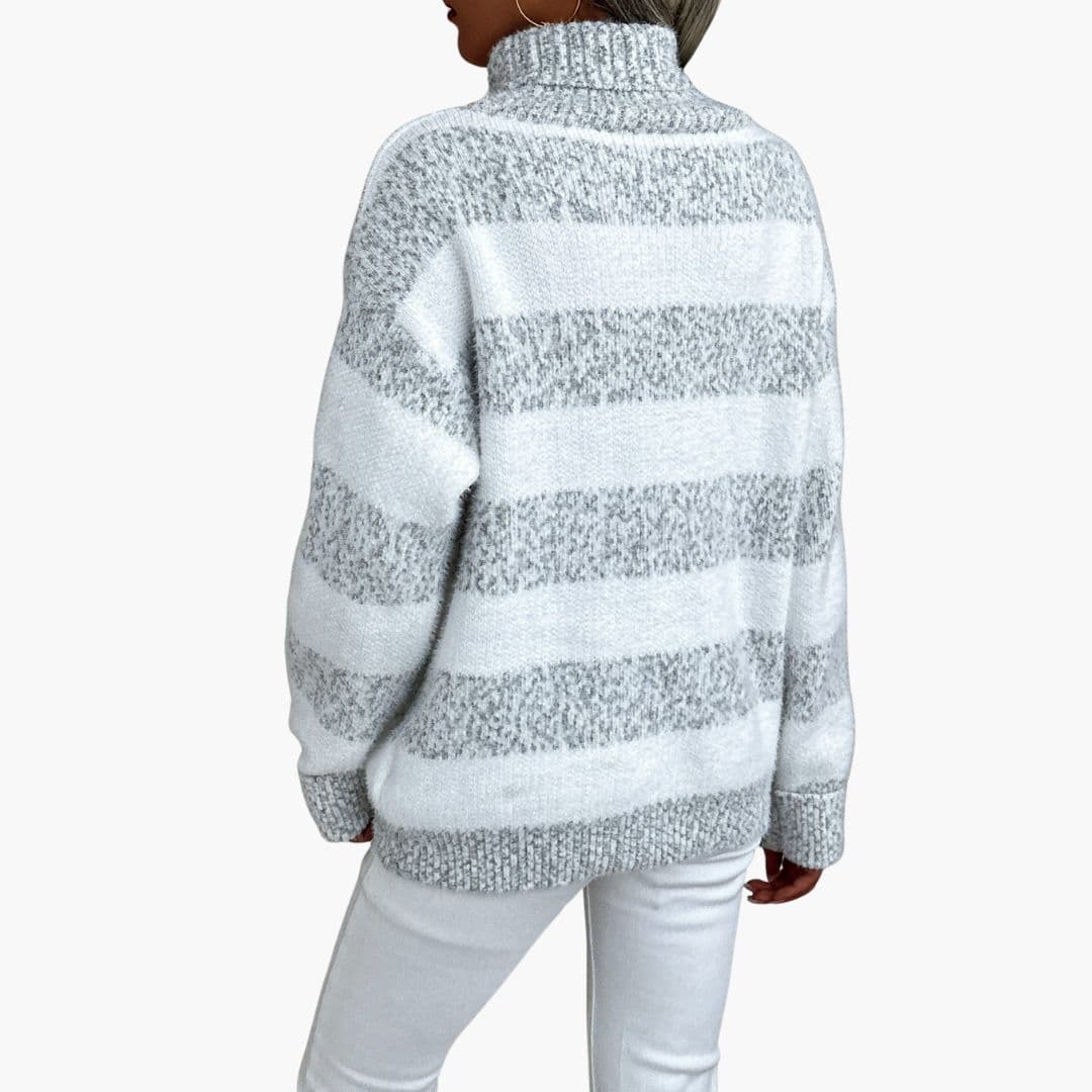 Suéter de rayas con cuello alto y mangas largas para mujer