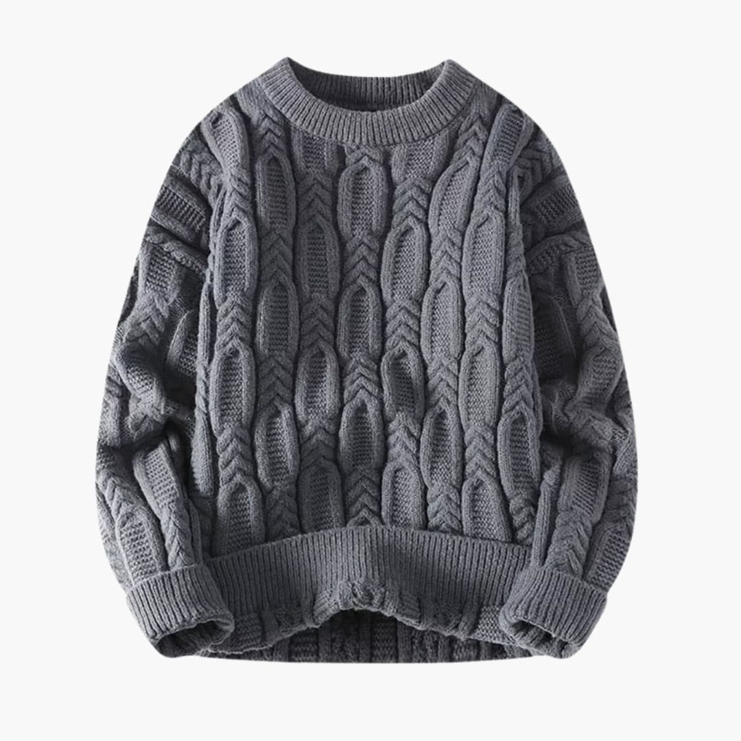 Pull torsadé pour homme avec ourlet côtelé et col rond