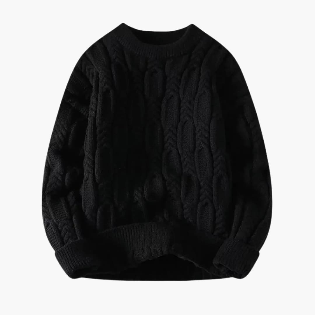 Pull torsadé pour homme avec ourlet côtelé et col rond