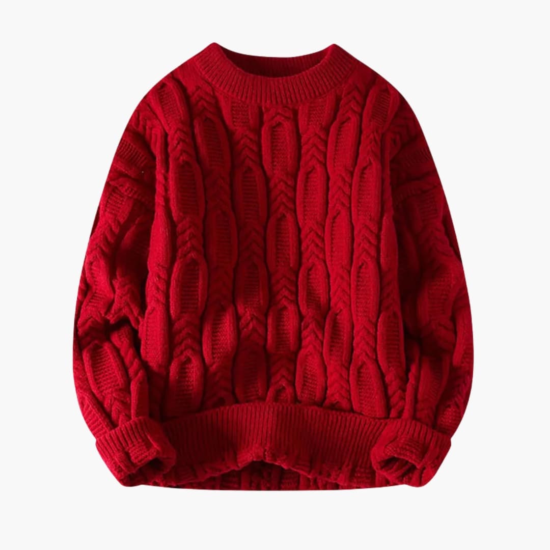 Pull torsadé pour homme avec ourlet côtelé et col rond