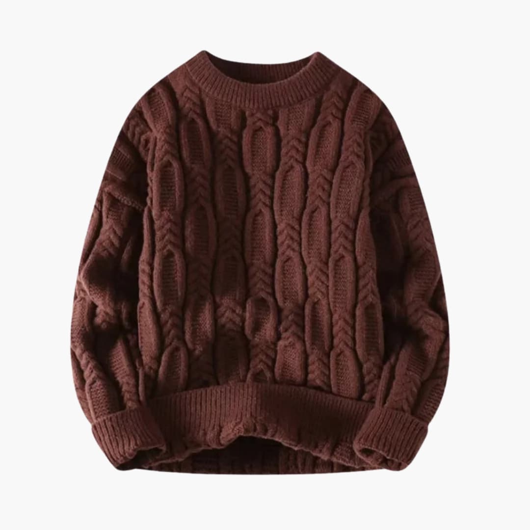 Pull torsadé pour homme avec ourlet côtelé et col rond