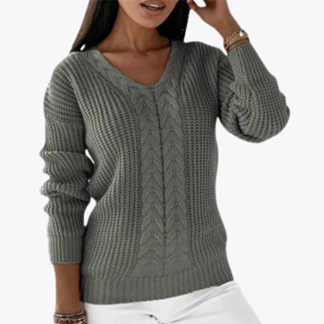 V-ringad stickad tröja för kvinnor
