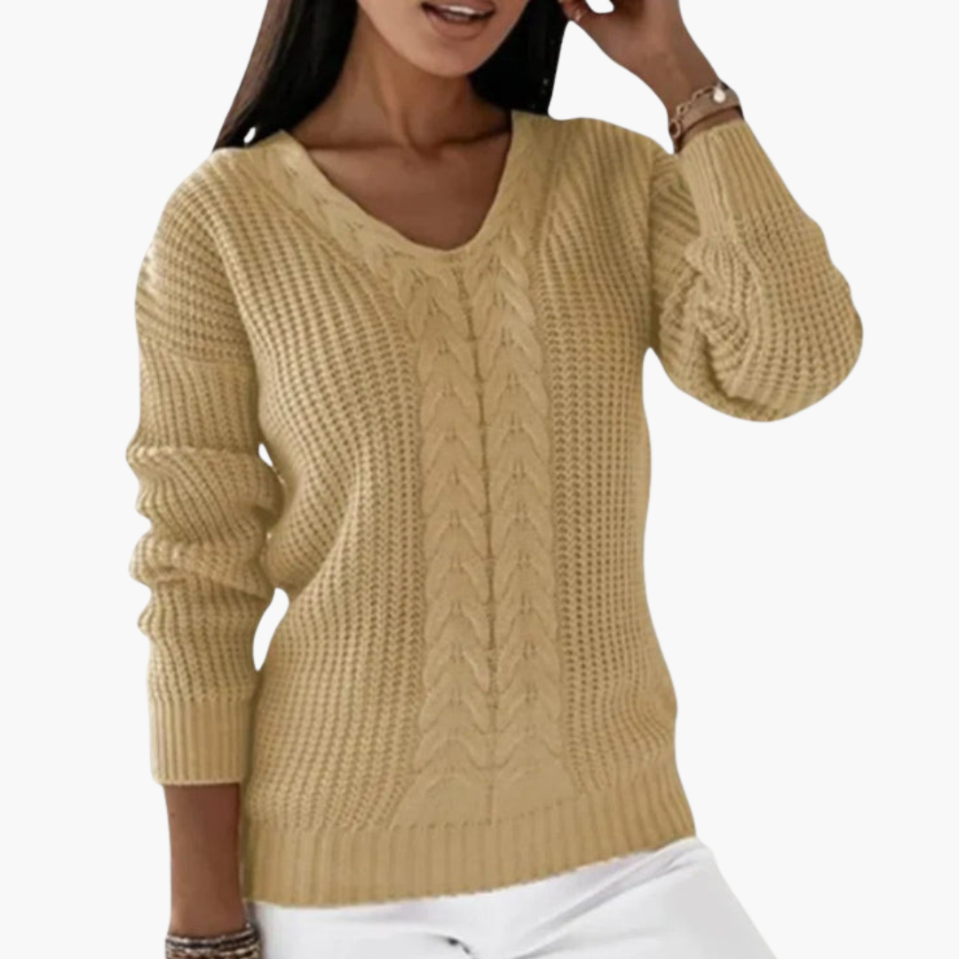 V-ringad stickad tröja för kvinnor