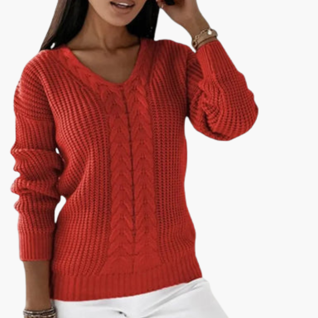 V-ringad stickad tröja för kvinnor