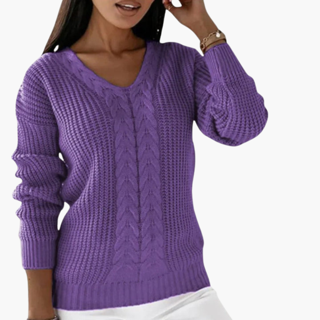 Pull tricoté à col en V pour femme