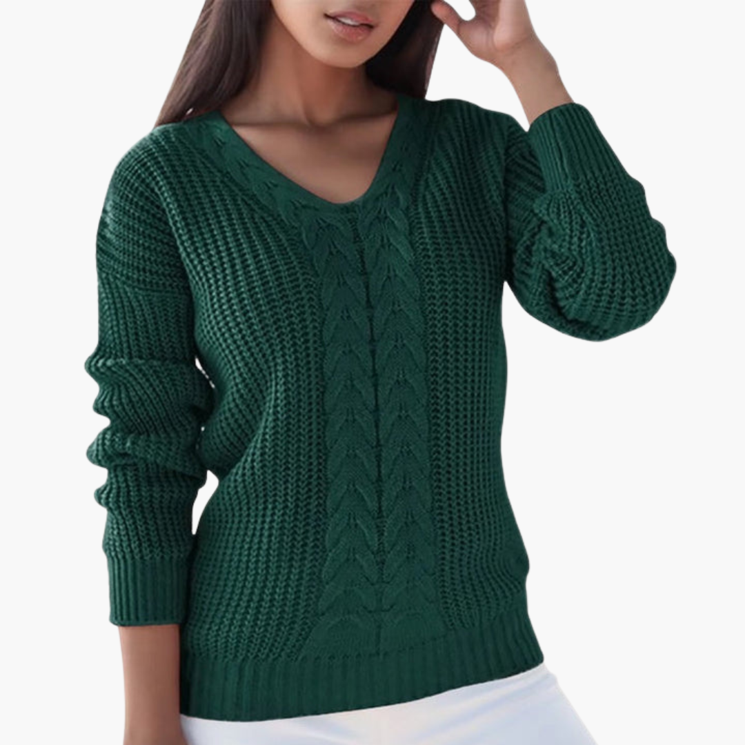 V-ringad stickad tröja för kvinnor