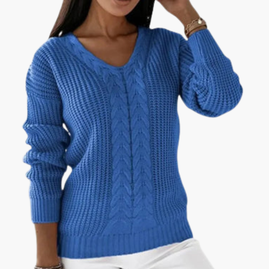 V-ringad stickad tröja för kvinnor