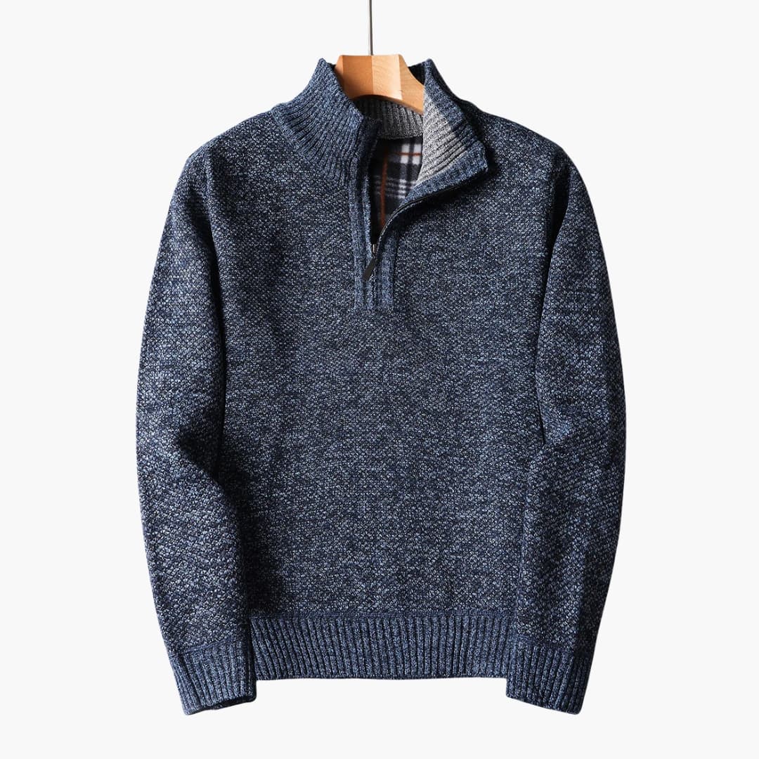 Pull tricoté pour homme avec demi zip et col côtelé