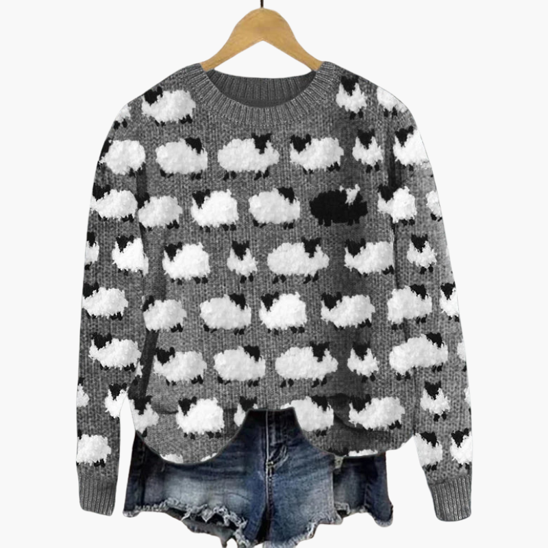 Pull tricoté pour femme avec motif mouton