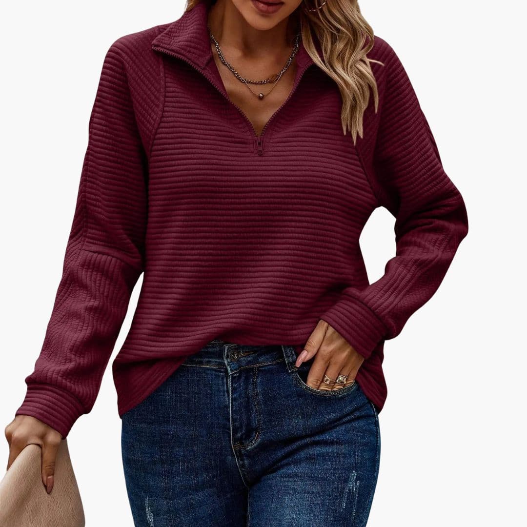 Sudadera con cremallera para mujer con cuello alto y tejido acanalado