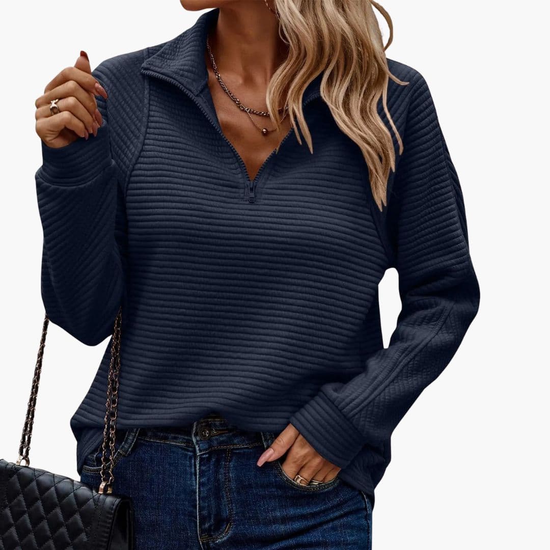 Sudadera con cremallera para mujer con cuello alto y tejido acanalado