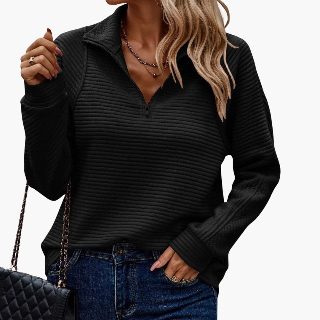 Sudadera con cremallera para mujer con cuello alto y tejido acanalado