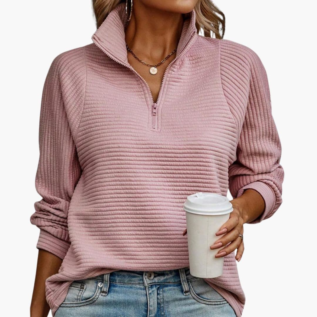Sudadera con cremallera para mujer con cuello alto y tejido acanalado