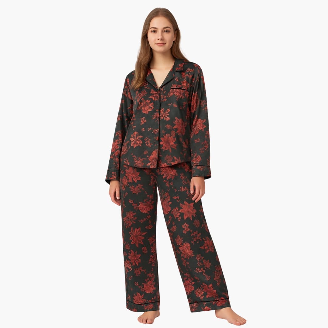 Pyjama femme à fleurs à manches longues Ensemble 2 pièces