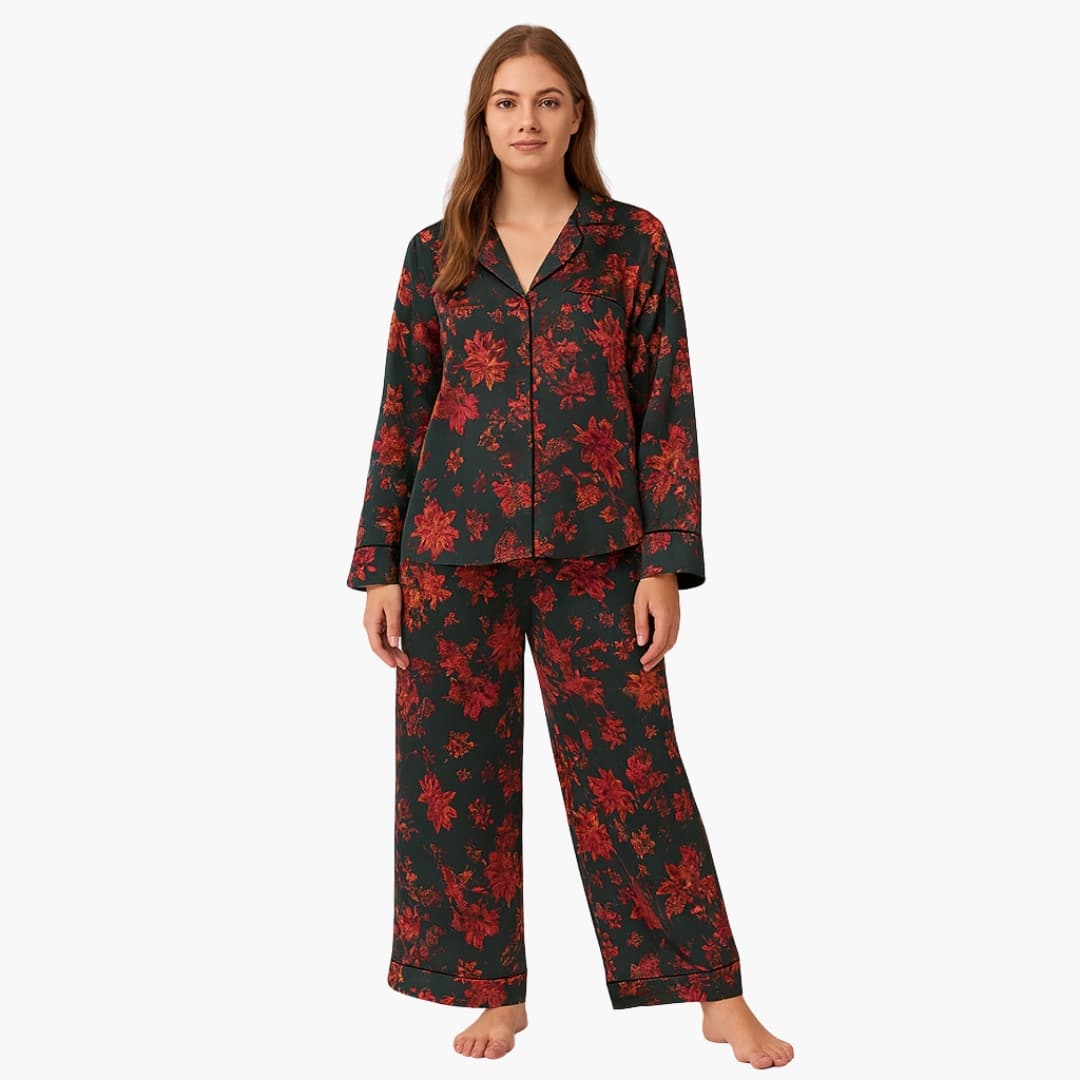 Pyjama femme à fleurs à manches longues Ensemble 2 pièces