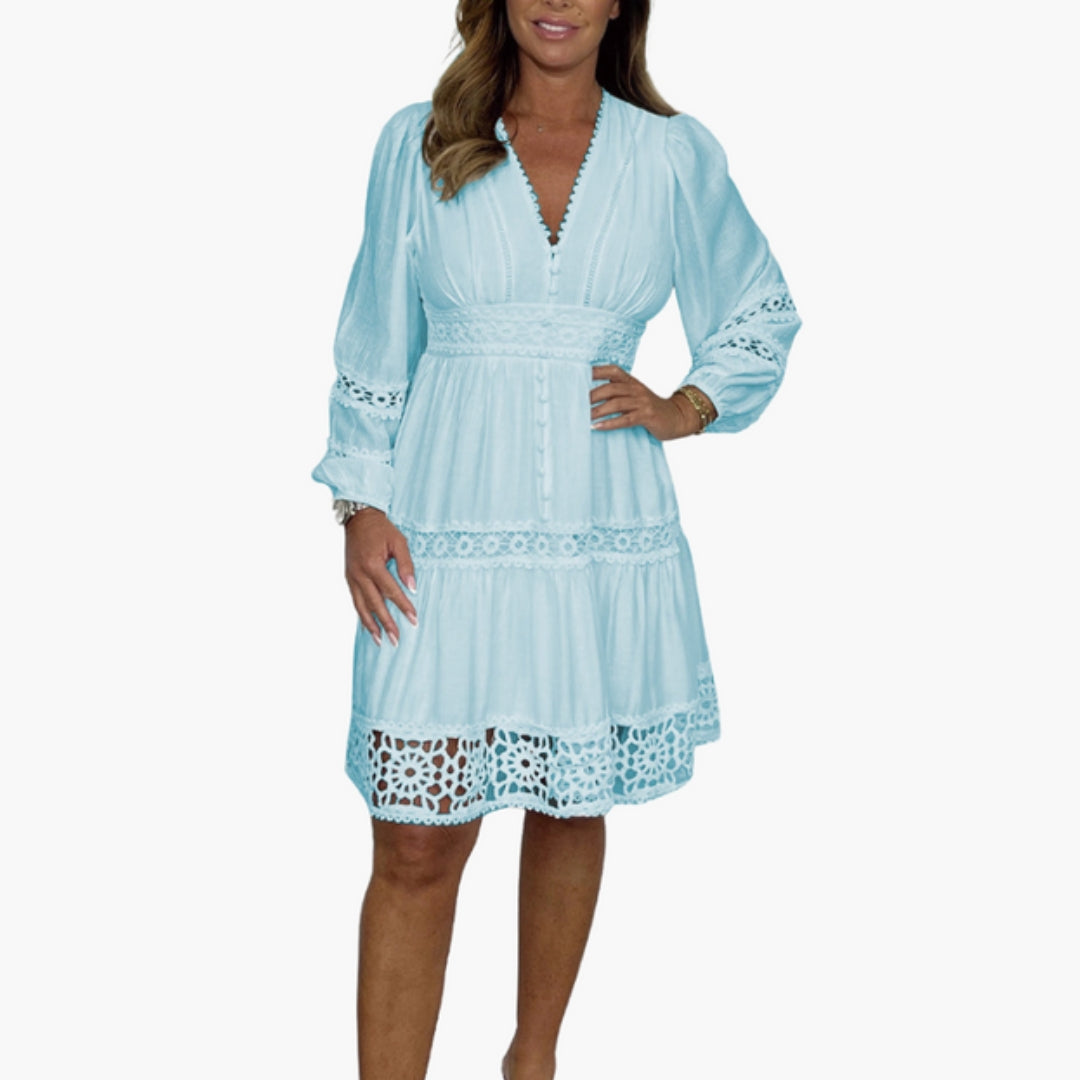 Abito Bohemien Donna con Rifiniture Decorative e Scollo a V