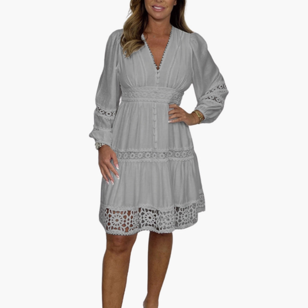 Abito Bohemien Donna con Rifiniture Decorative e Scollo a V