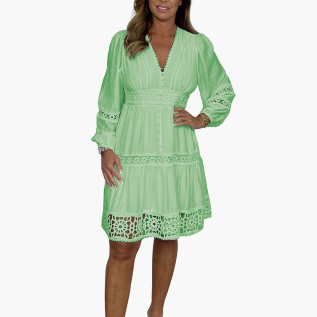 Abito Bohemien Donna con Rifiniture Decorative e Scollo a V