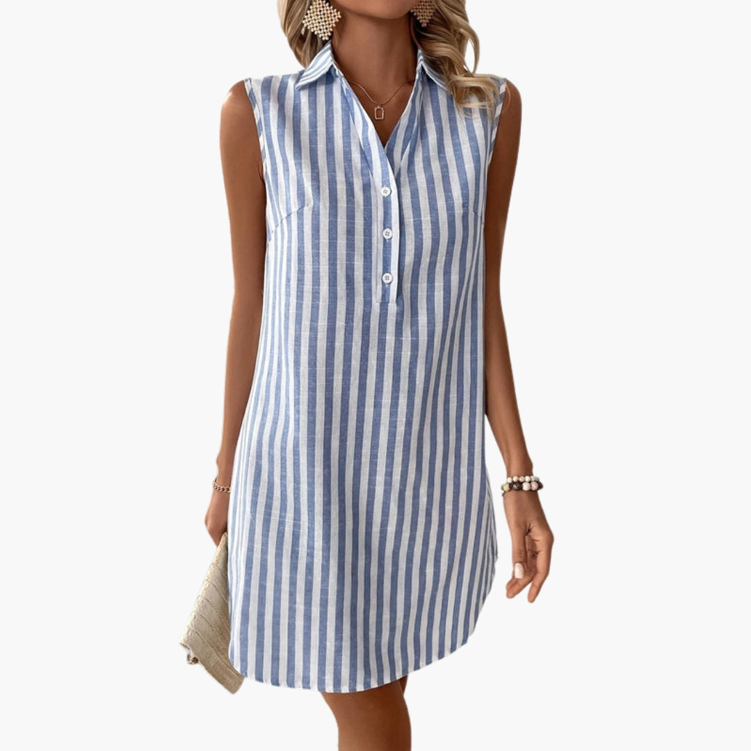 Women's Button-Front Shirt Dress with Striped Pattern