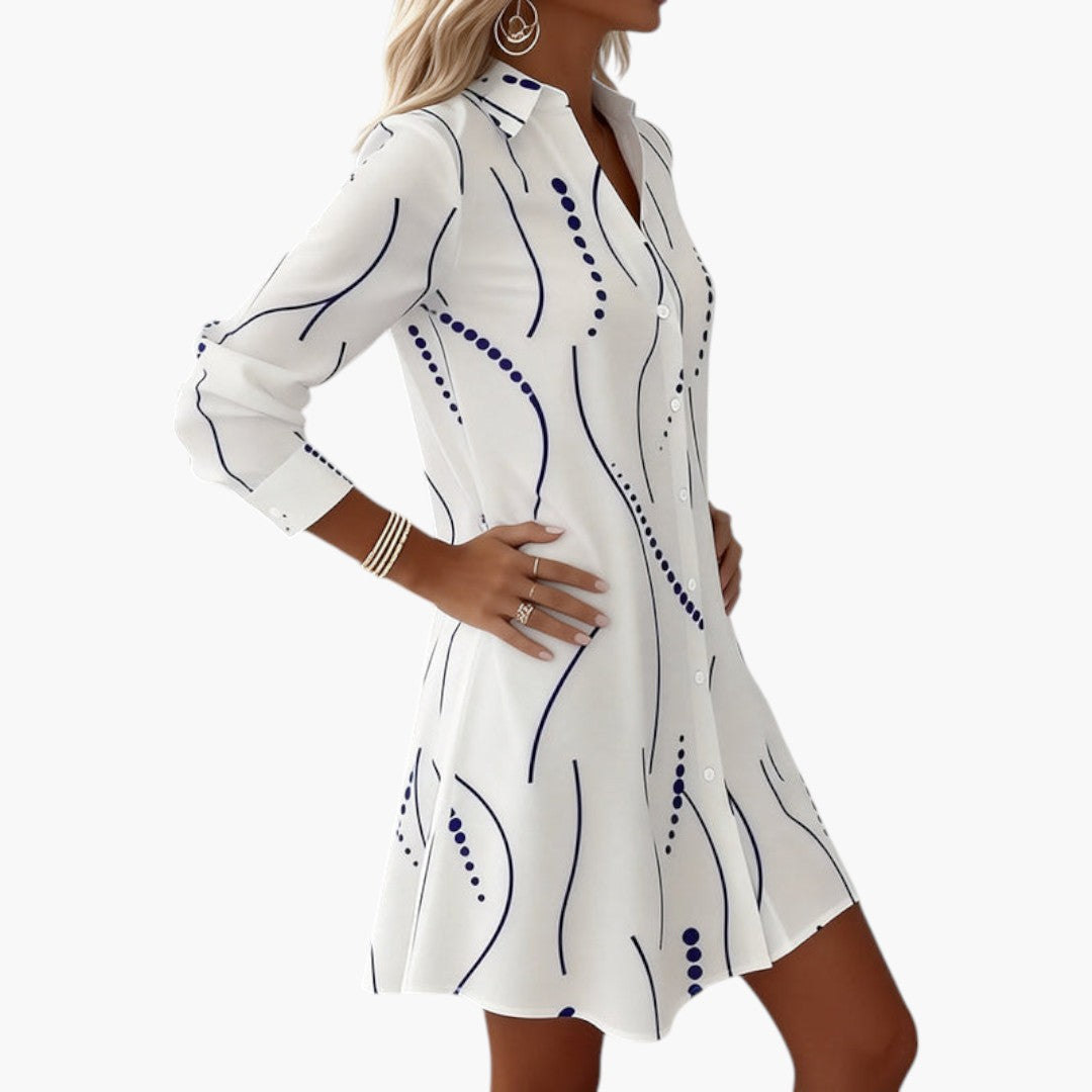 Women's Shirt Dress with Wavy Collar and Button Closure