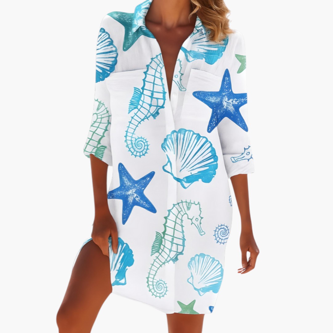 Women's Shirt Dress with Collar and Buttoned Placket