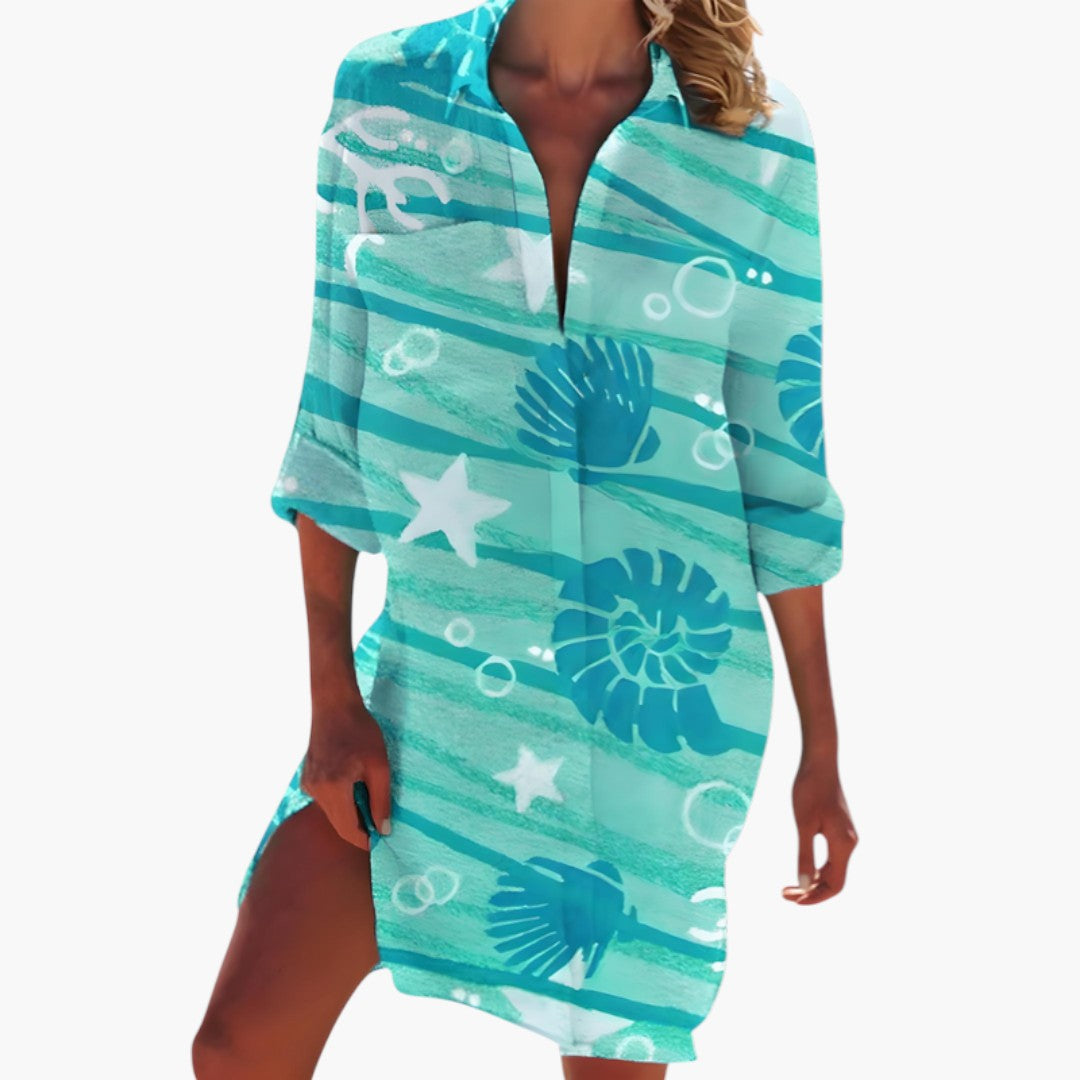 Women's Shirt Dress with Collar and Buttoned Placket