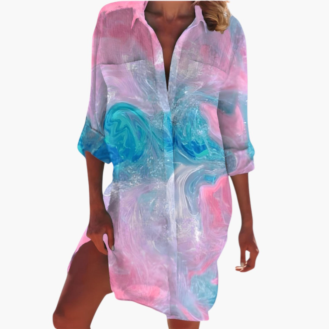 Women's Shirt Dress with Collar and Buttoned Placket