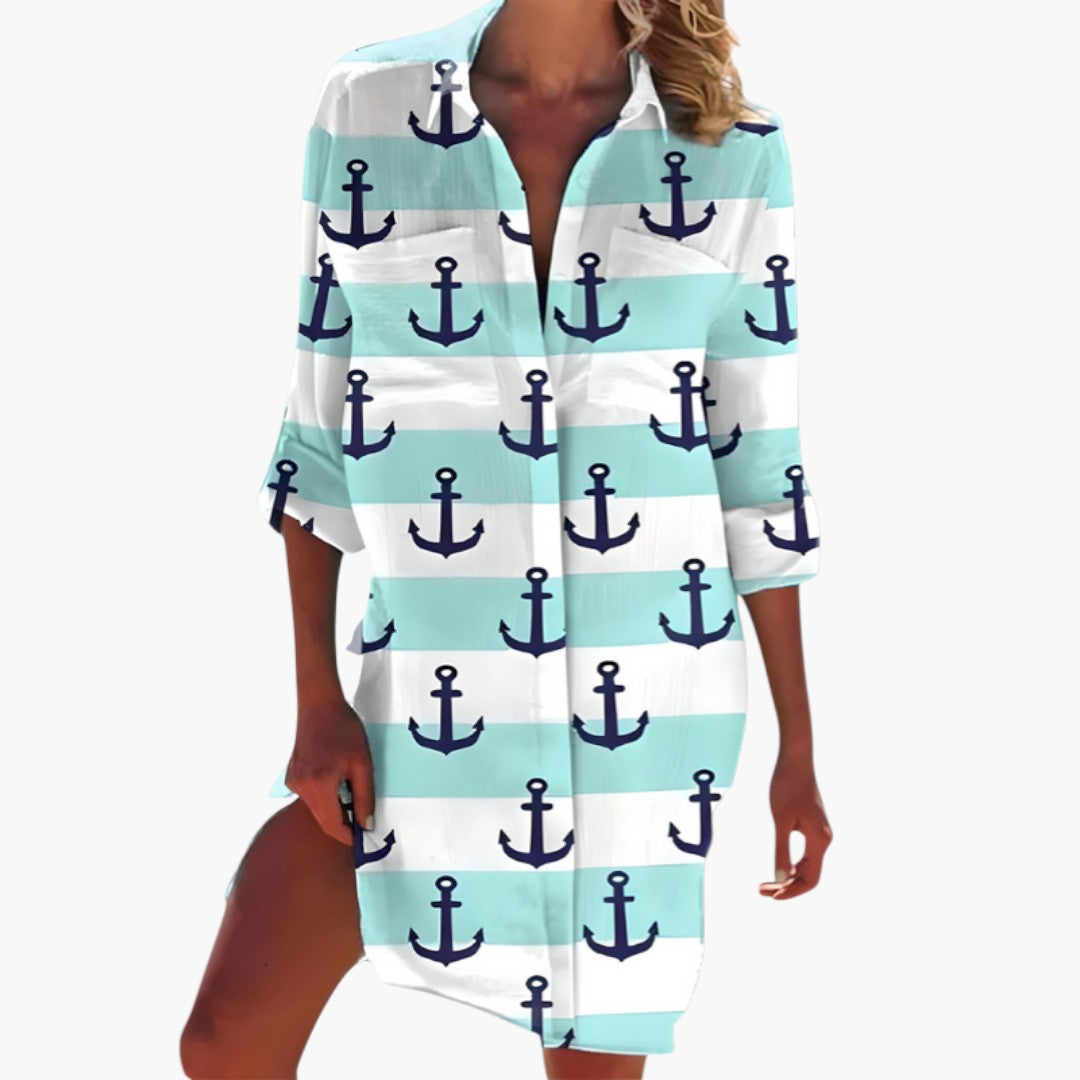 Women's Shirt Dress with Collar and Buttoned Placket