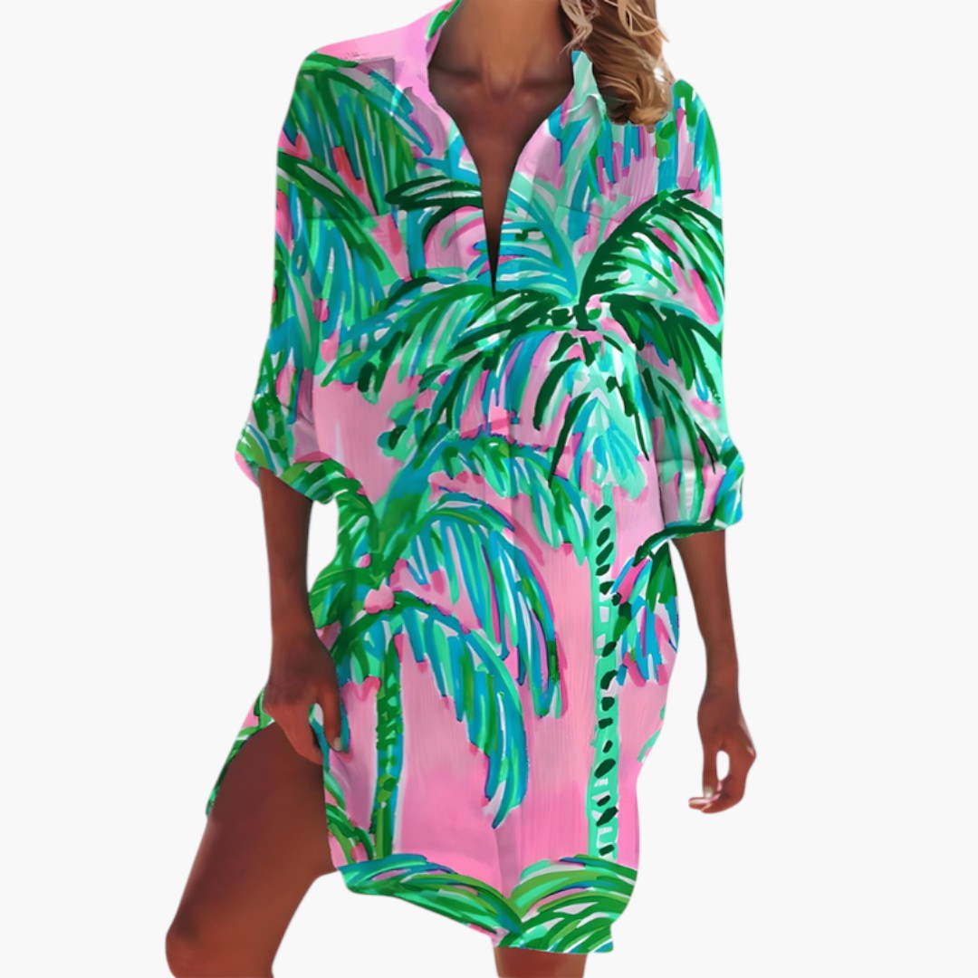 Women's Shirt Dress with Collar and Buttoned Placket
